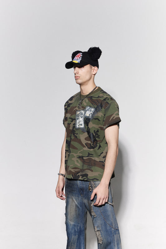 Graffiti Camo Rivet Cross T-Shirt