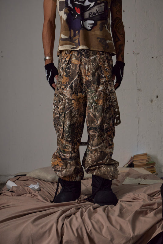 Camo Detachable Strapped Cargo Pants