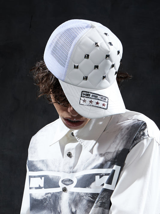Punk Studded Quilted PU Trucker Cap