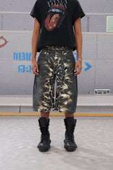 Double-Waist Waxed Leopard Printed 3/4 Pants