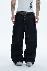 Avant-garde Curved Button-Down Raw Denim Curved Jeans