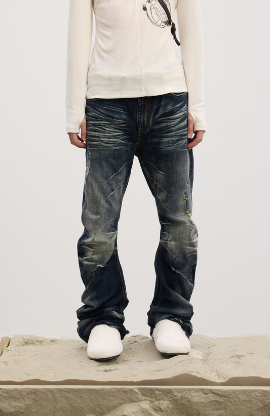 Dirty Fit Whiskered Distressed Washed Stack Jeans