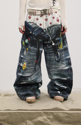 Y2K 00s Trompe-l'œil Double-Waist Baggy Jeans