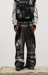 Gothic Fringe Dual-Gun Printed Baggy Jeans