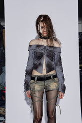 Wrinkle Wide Collar Corset Shirt