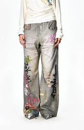 Graffiti Wasded Grey Print Sweatpants
