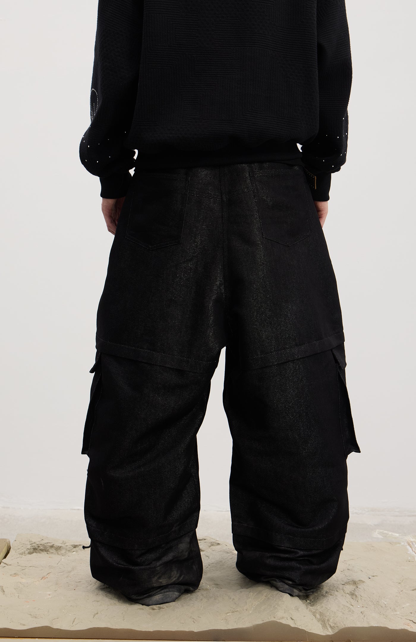 Coated Drawstring Ruched Cargo Pants