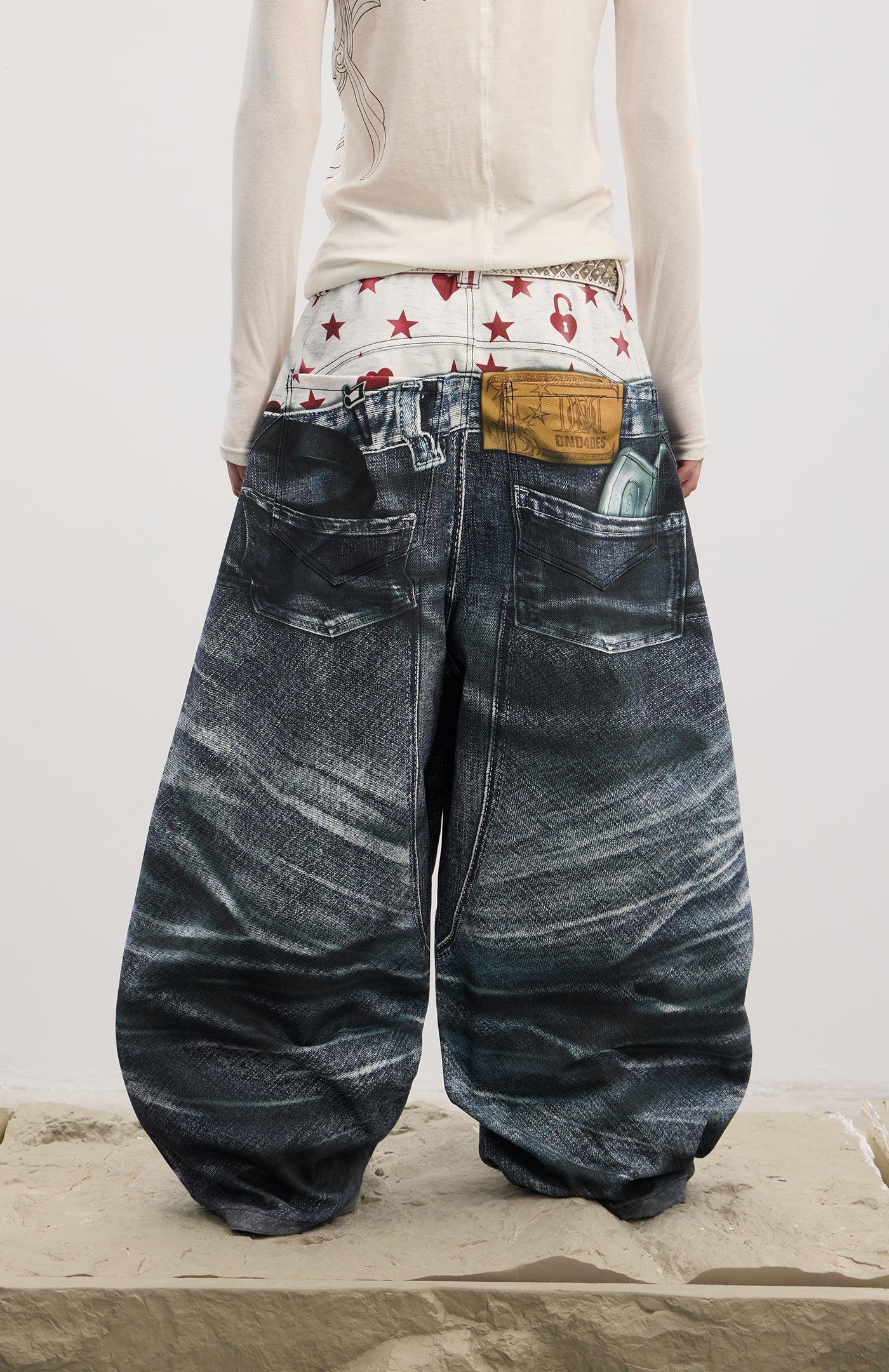 Y2K 00s Trompe-l'œil Double-Waist Baggy Jeans