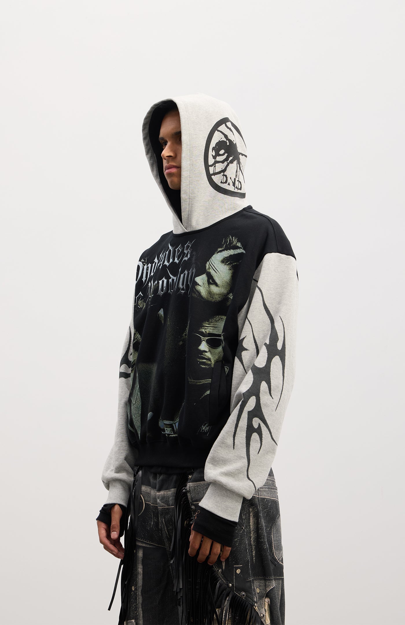 Gothic Rockstar Patchwork Graphic Hoodie