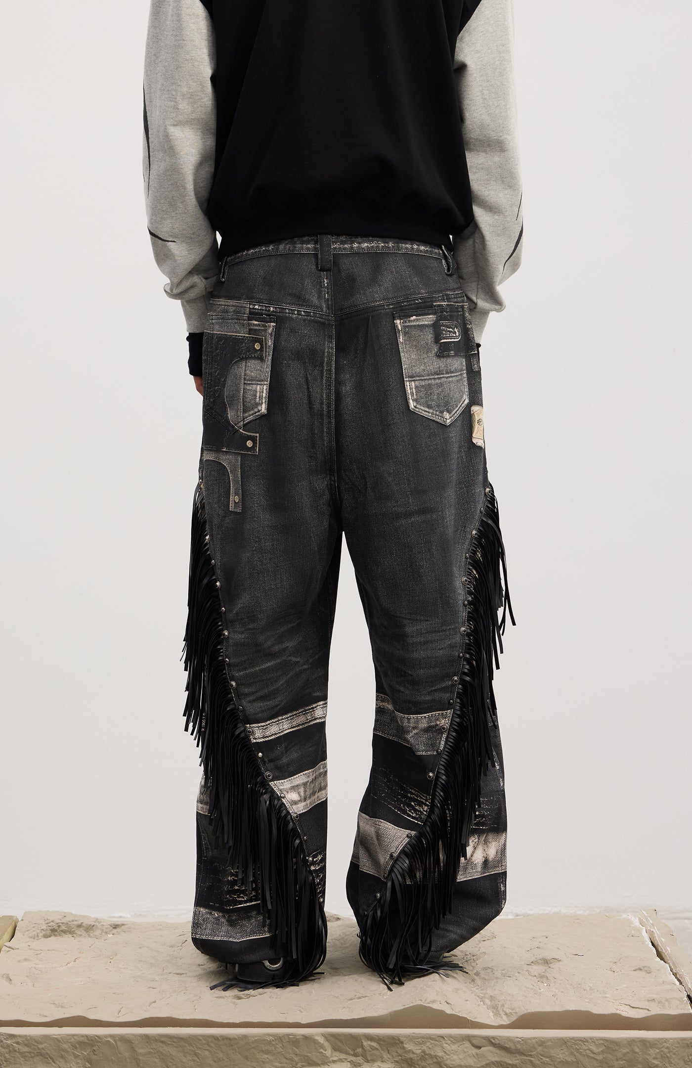 Gothic Fringe Dual-Gun Printed Baggy Jeans