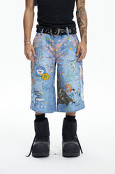 Star Graffiti Flocked Patches Embroidery Cartoon Oversized Pants
