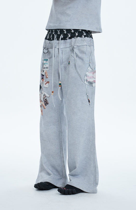 PLAY “D”oy Double-Waist Bikini&Doll Charm Graphic Cotton Baggy Pants