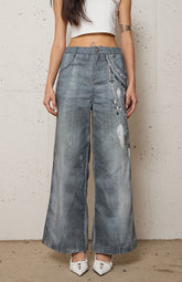 Gems&Pearl Chain Printed Jeans