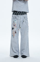 PLAY “D”oy Double-Waist Bikini&Doll Charm Graphic Cotton Baggy Pants