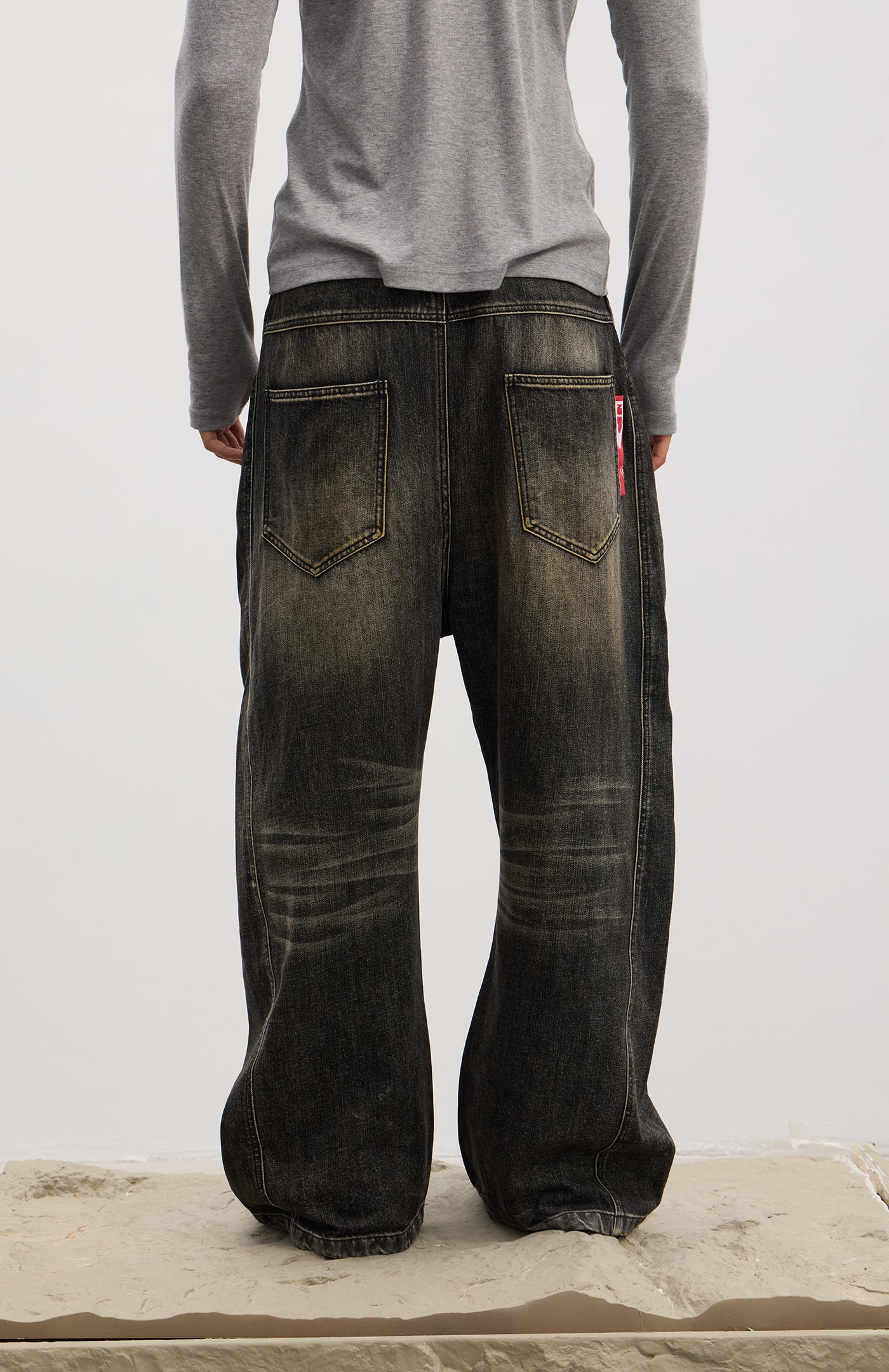 Asymmetrical Long Button Fly Curved-Blade Denim