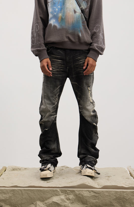 Dirty Fit Whiskered Distressed Washed Stack Jeans - image 2 of 8
