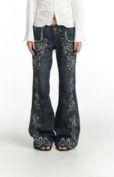Printed Totem Stud Flared Jeans
