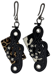 Genuine Haircalf Leopard x Cow Print Leather Cardholder with Music Notes and Star Rivets