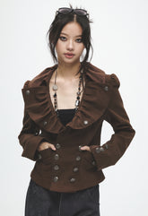 Antique Brass Ruffled Corset Blazer (coffee brown)