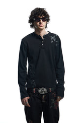 Henley Neck Applique Long Sleeve