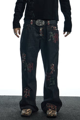 Camouflage Gothic Applique Raw Denim
