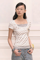 Polka Dot Badge Print Two-in-One Top