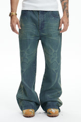 Laser Burning Ocean Straight Leg Jeans