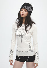 FAYCHUI Wool-Blend Romantic Tattoo Top