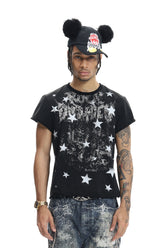 Faded Grunge "DND4DES" Distressed Full Star Vintage Print Tee