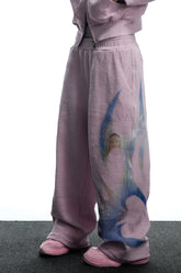 Virgin Mary Hotfix Rhinestone Double Waist Sweatpants - Pink