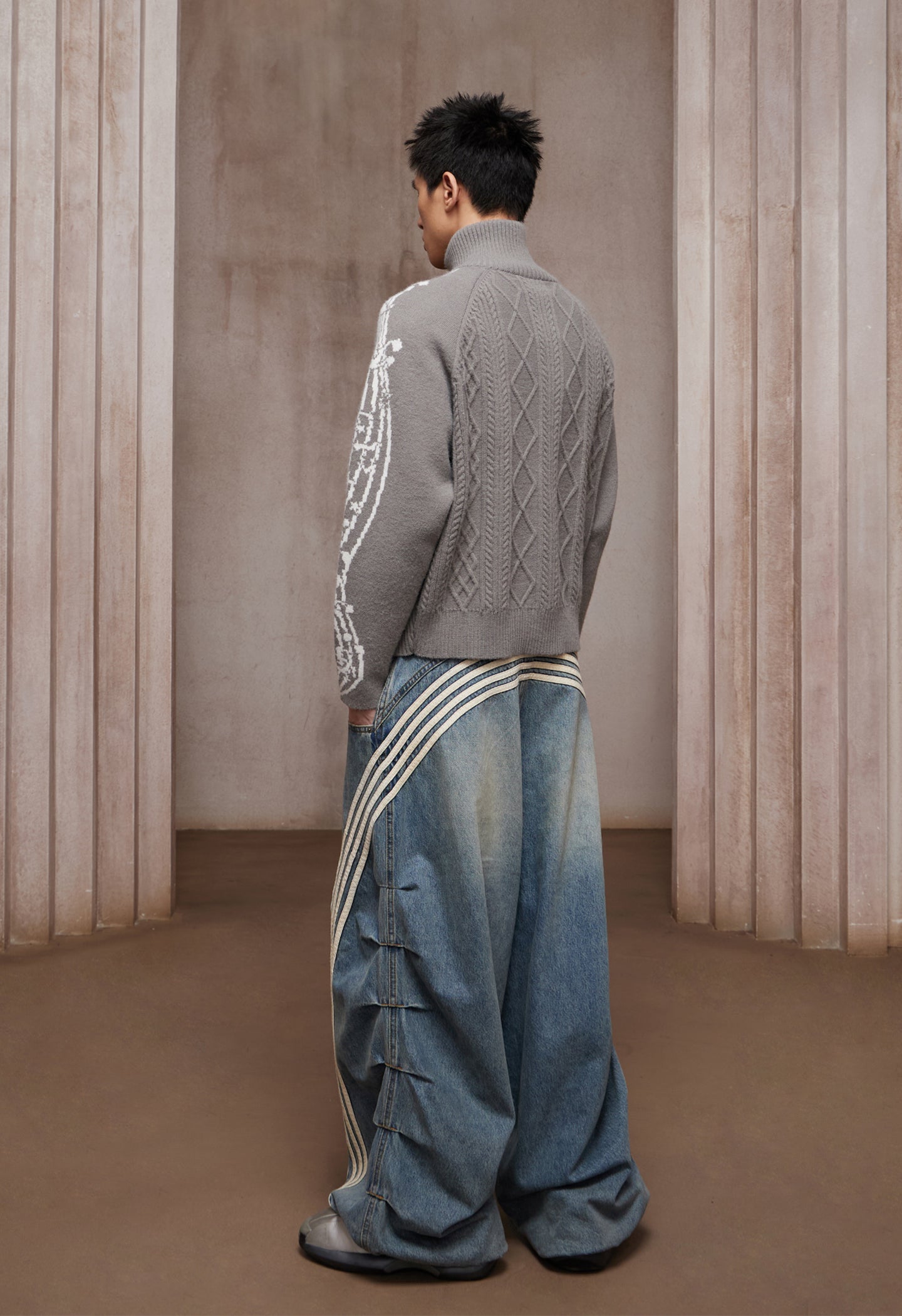 Riff Aran Cable Knit High-Neck Zip-Up Jacket