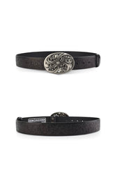 Chrome Acanthus Carved Leather Belt