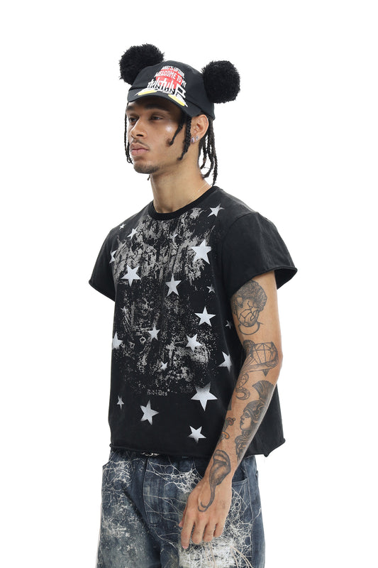 Faded Grunge "DND4DES" Distressed Full Star Vintage Print Tee