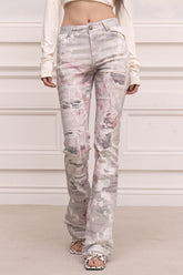 3D Tie Print Straight Leg Pants
