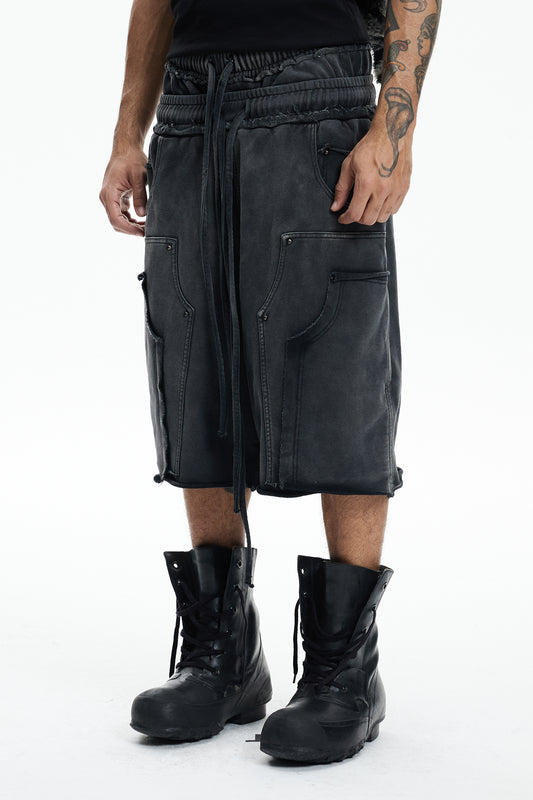 Deconstructed Double Waistband Logger Pocket 3/4 Pants
