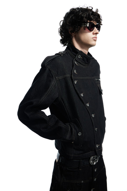 Raw Denim Long Button Jacket
