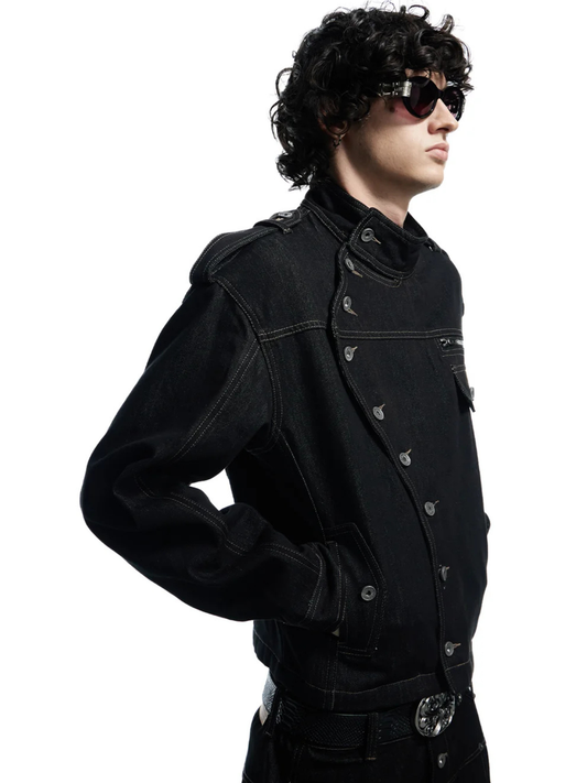 Raw Denim Long Button Jacket
