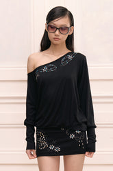 Cold Shoulder Long Sleeve Rivet Dress