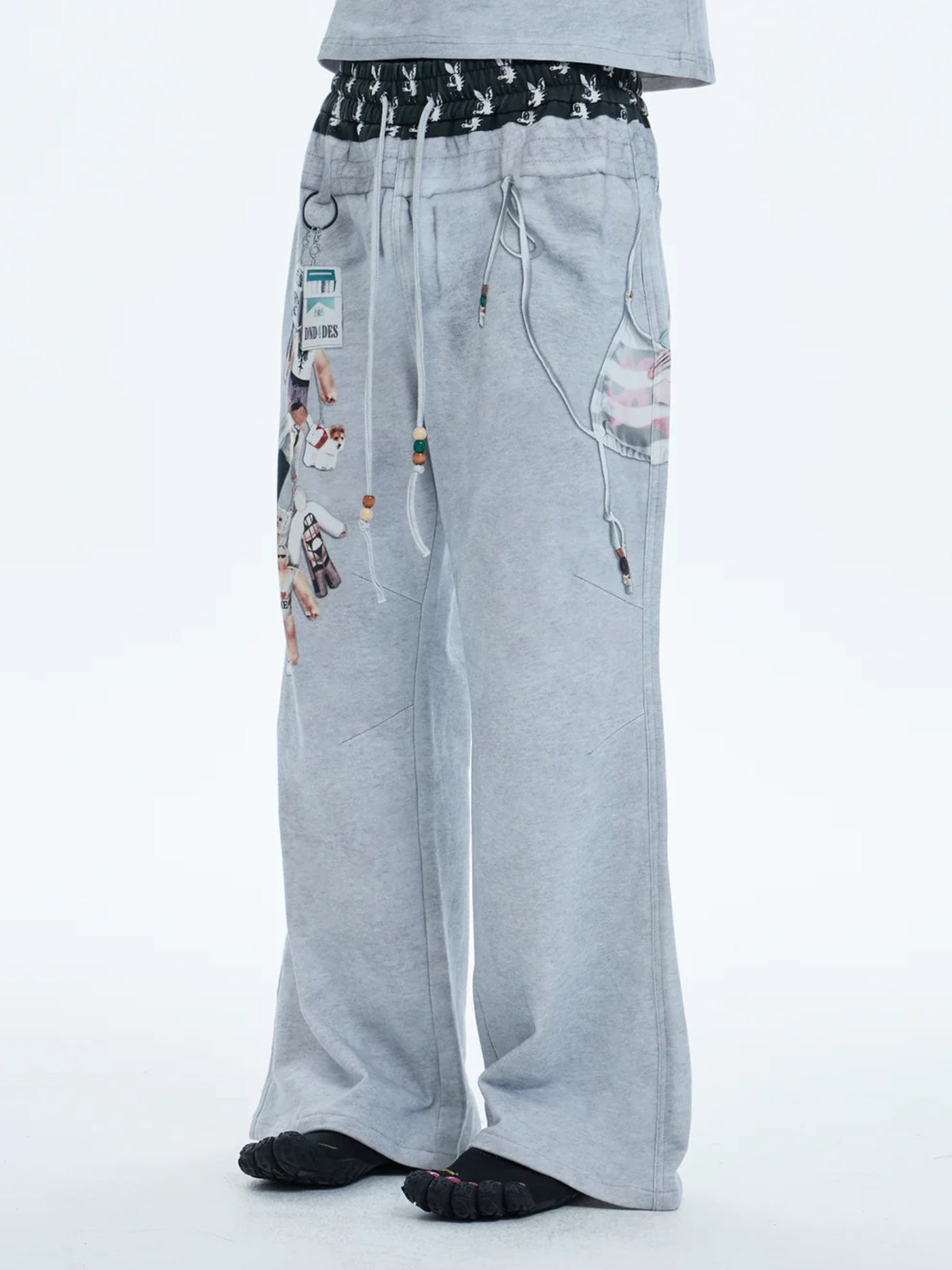 PLAY “D”oy Double-Waist Bikini&Doll Charm Graphic Cotton Baggy Pants