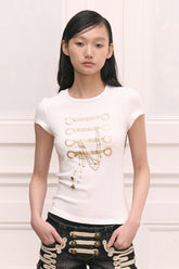 Vintage Court Gold Foil Print Crop Top - Champagne Gold