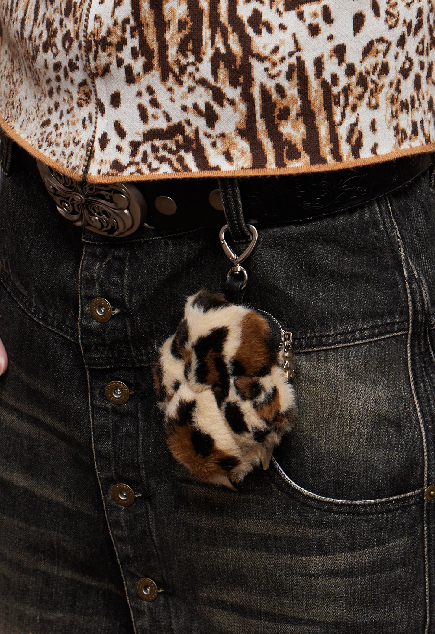 Faux Fur Leopard Paw Mini Bag