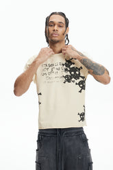 Multi Skulls Distressed Rolled Sleeve Tee