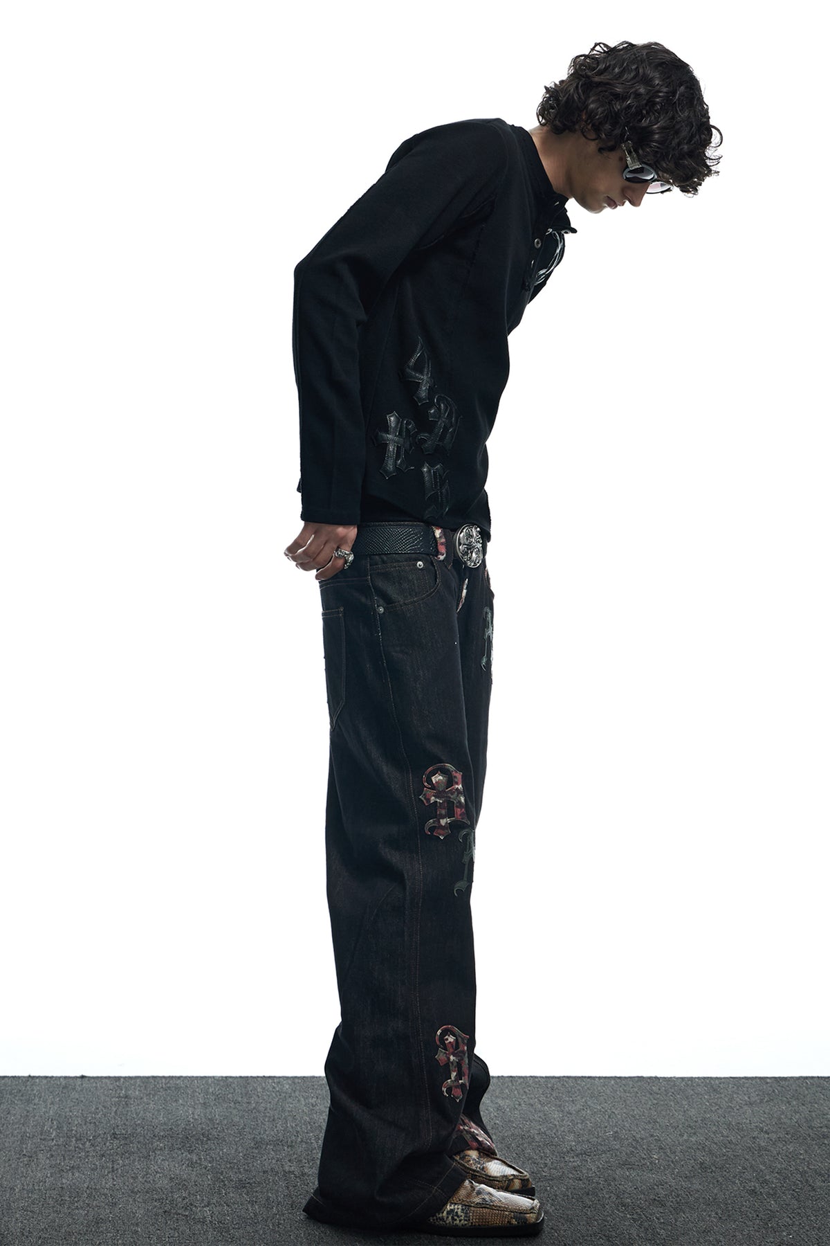 Camouflage Gothic Applique Raw Denim