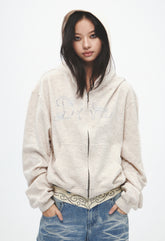 “DIVA“ Rhinestone Wool-Touch Loose Zip-Up Hoodie (balck)
