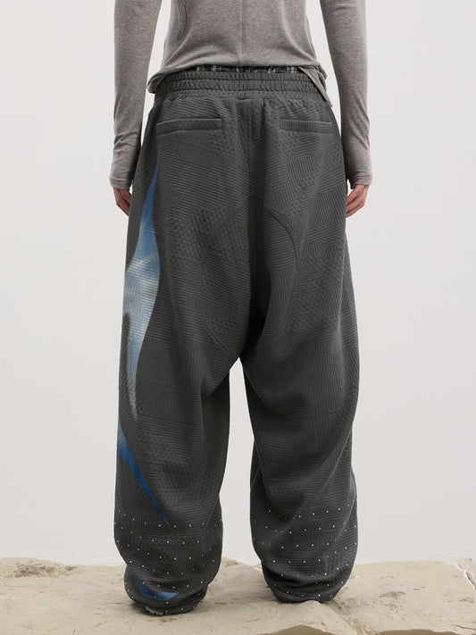 Dreamcore Virgin Mary Rhinestone Double-Waist Waffle Sweatpants