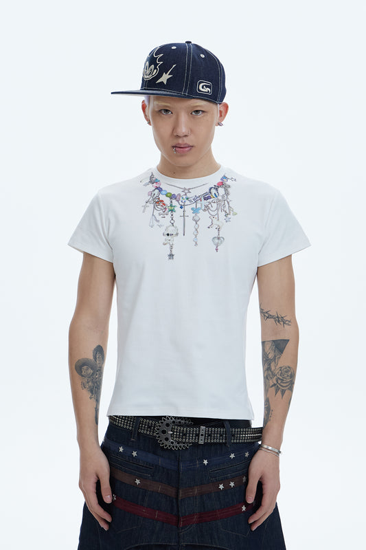 Y2K Layered-Chain Silm Fit T-shirt