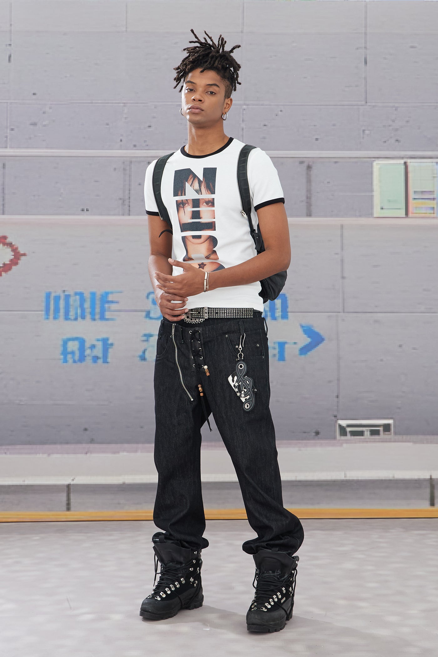 NERD Gothic Portrait Slim Fit Ribbed Trim T-Shirt