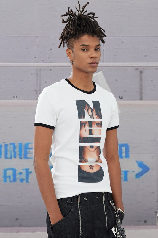NERD Gothic Portrait Slim Fit Ribbed Trim T-Shirt
