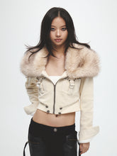 Faux Fur Collar Suede Cropped Jacket (beige)