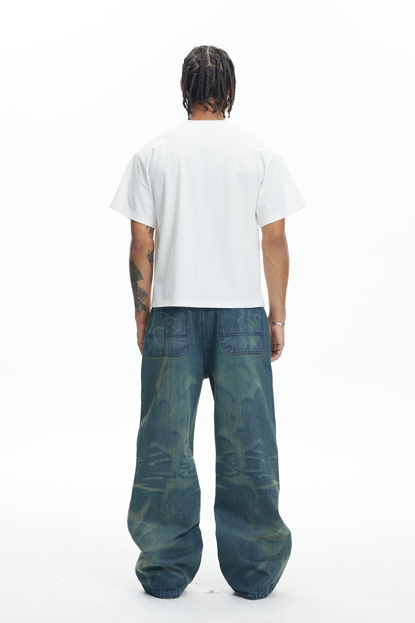 Laser Burning Ocean Straight Leg Jeans